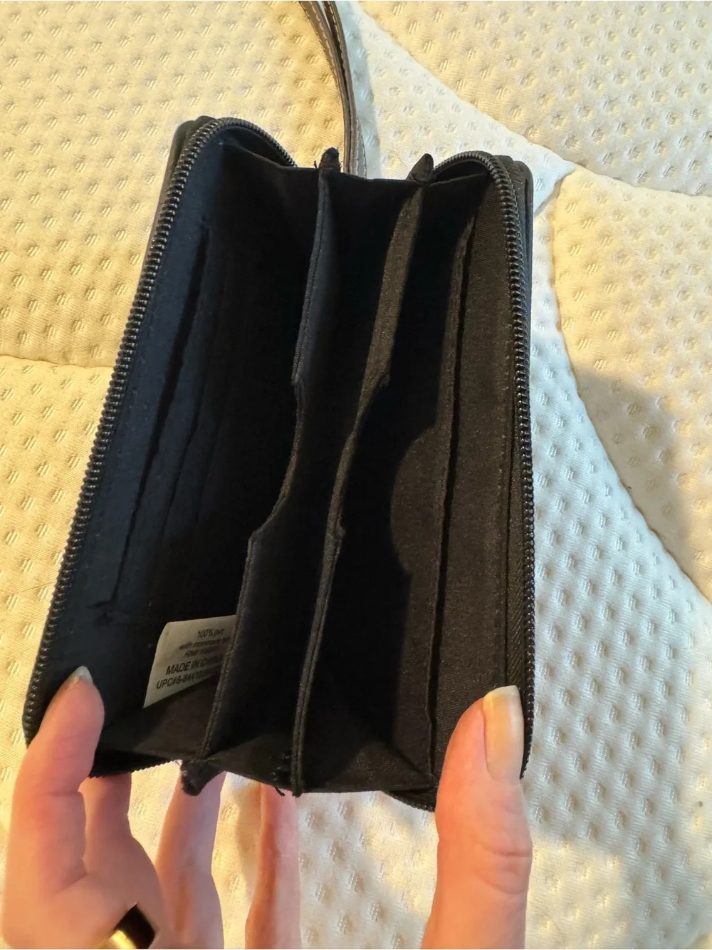 Leather Wristlet Wallet - Black with Brown Stripe
